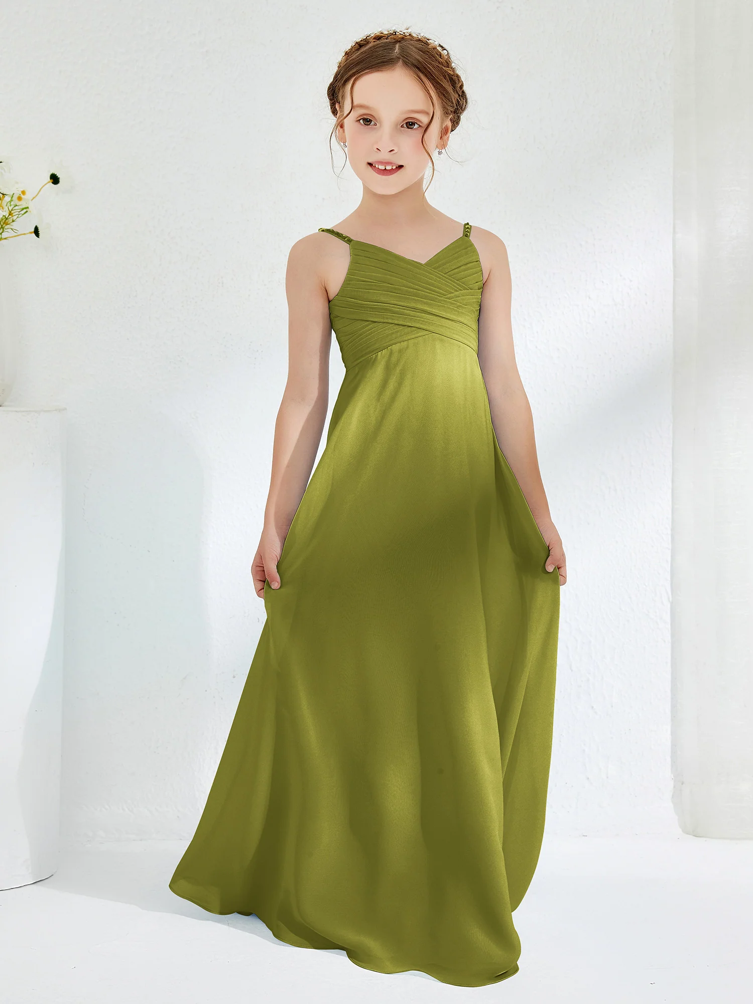 V-neck Spaghetti Straps Floor-length Junior Bridesmaid Dresses Clover