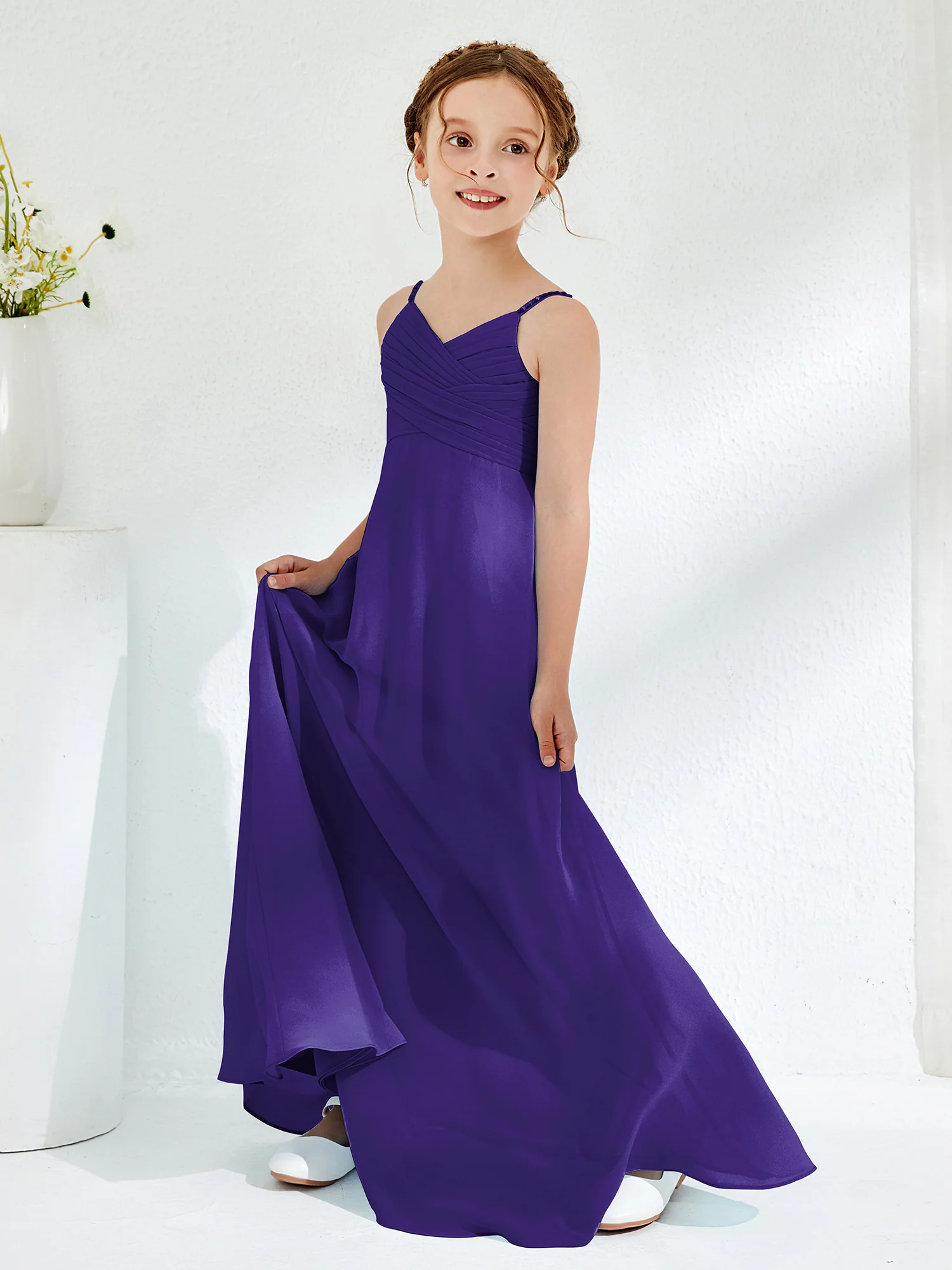 V-neck Spaghetti Straps Floor-length Junior Bridesmaid Dresses Regency - Image 3