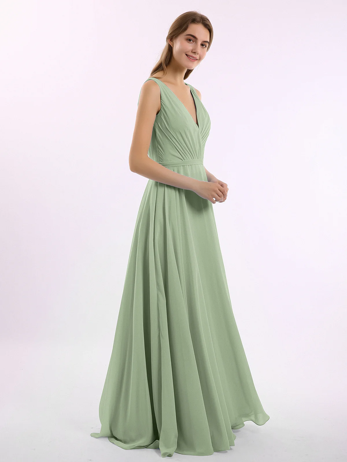 V Neckline Chiffon Bridesmaid Dresses Clearance - Image 3