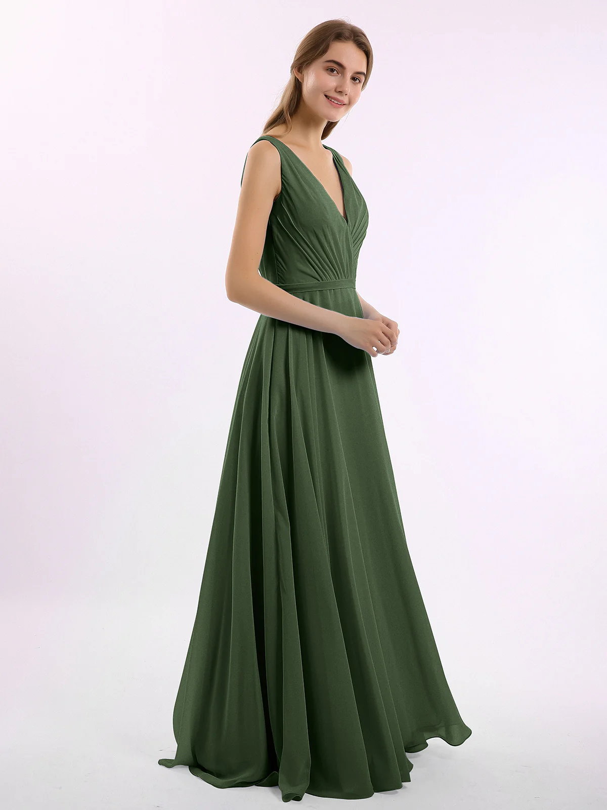 V Neckline Chiffon Bridesmaid Dresses Clearance - Image 9