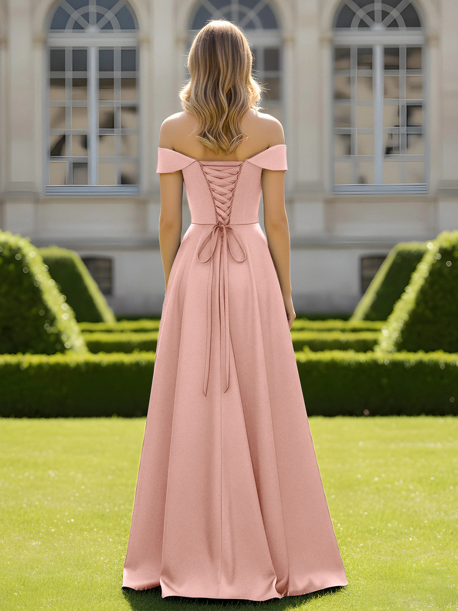 Off-The-Shoulder A-Line Satin Minimal Dress Dusty Rose - Image 2