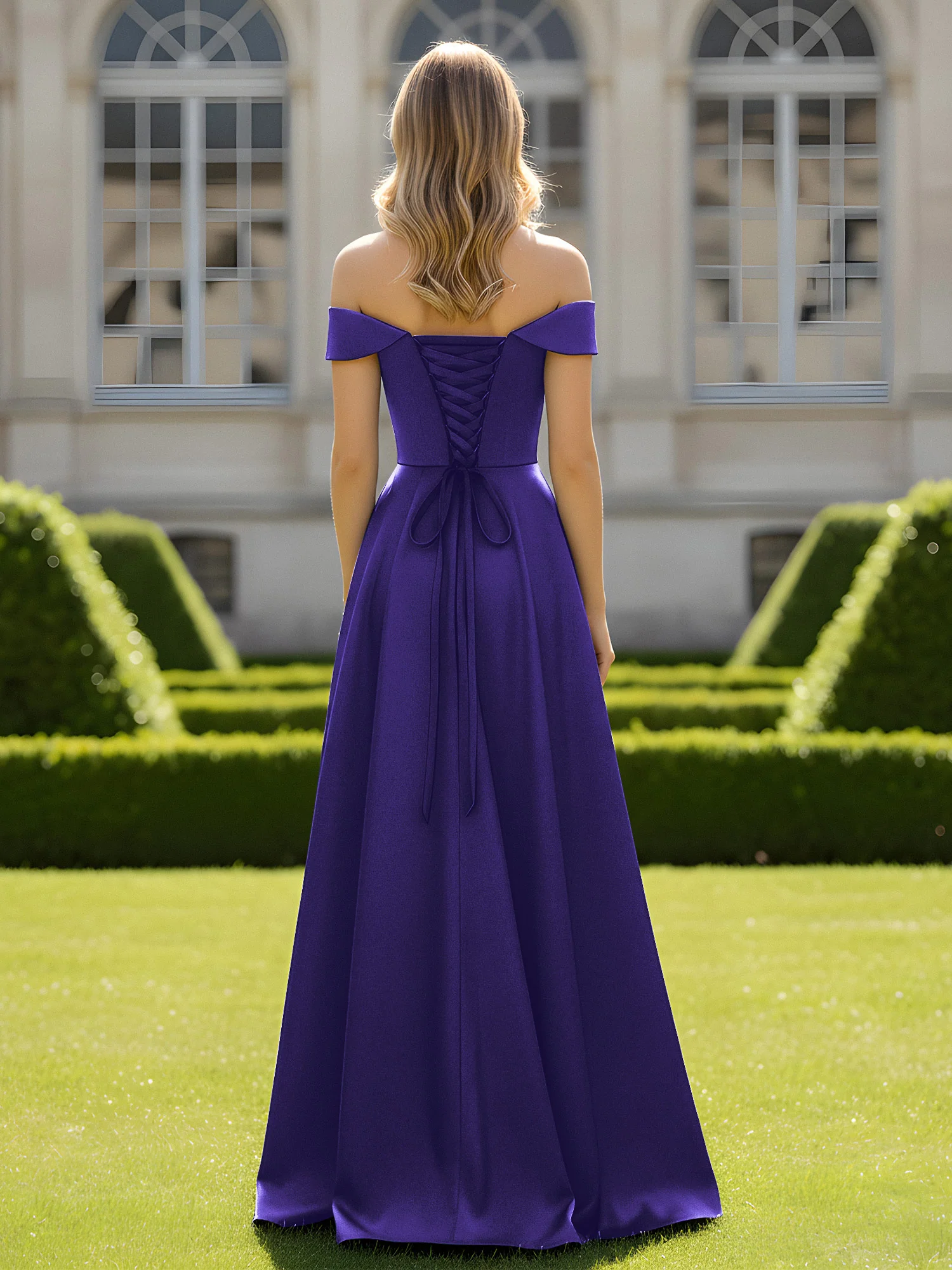 Off-The-Shoulder A-Line Satin Minimal Dress Regency - Image 2