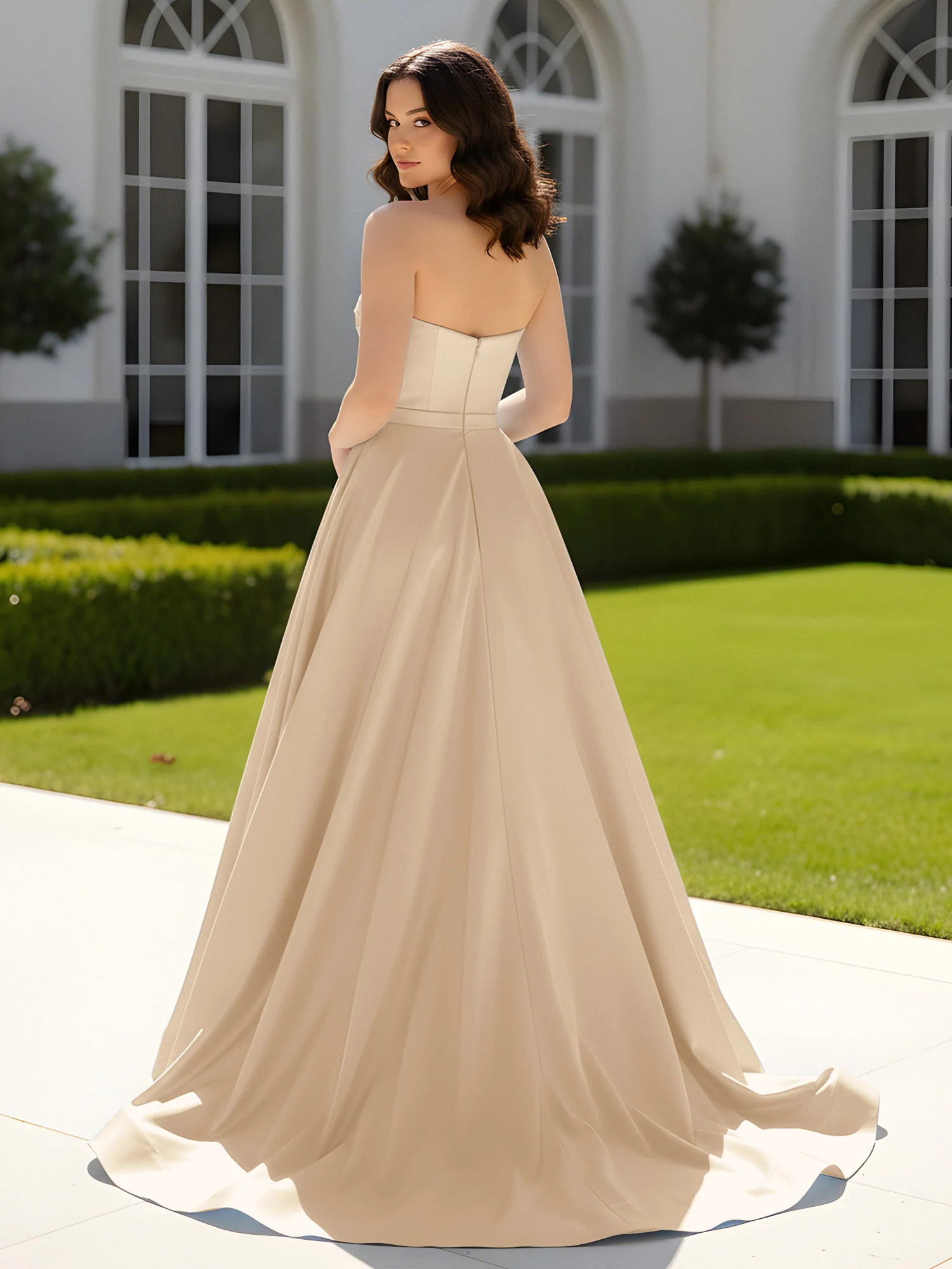 Pleated Sweetheart Satin Ball Gown With Sweep/Brush Train Champagne - Image 2