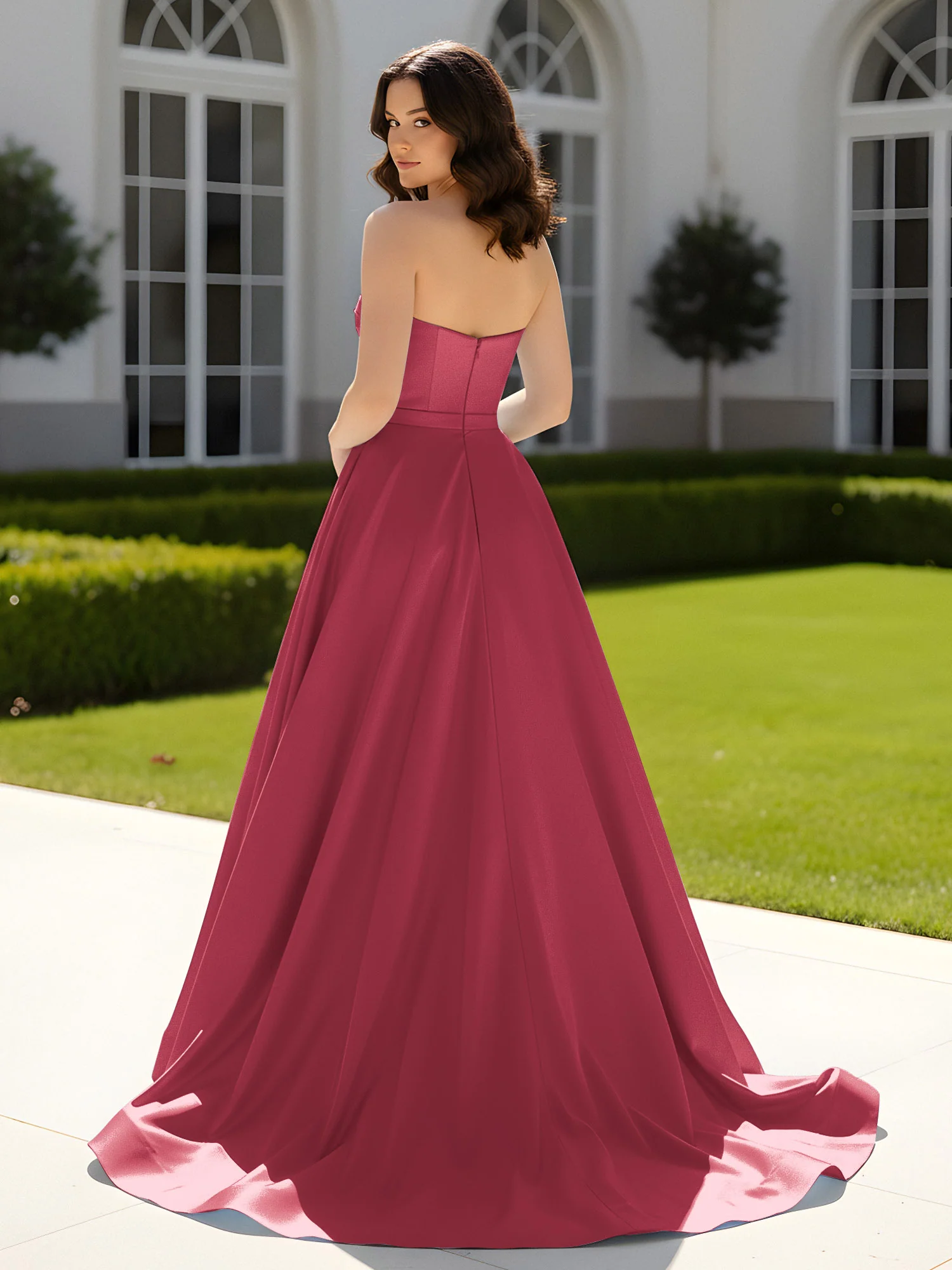 Pleated Sweetheart Satin Ball Gown With Sweep/Brush Train Cinnamon Rose - Image 2