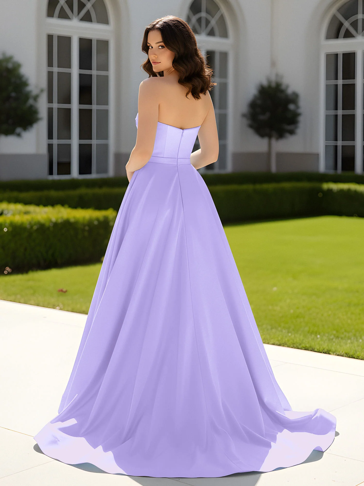 Pleated Sweetheart Satin Ball Gown With Sweep/Brush Train Lilac - Image 2