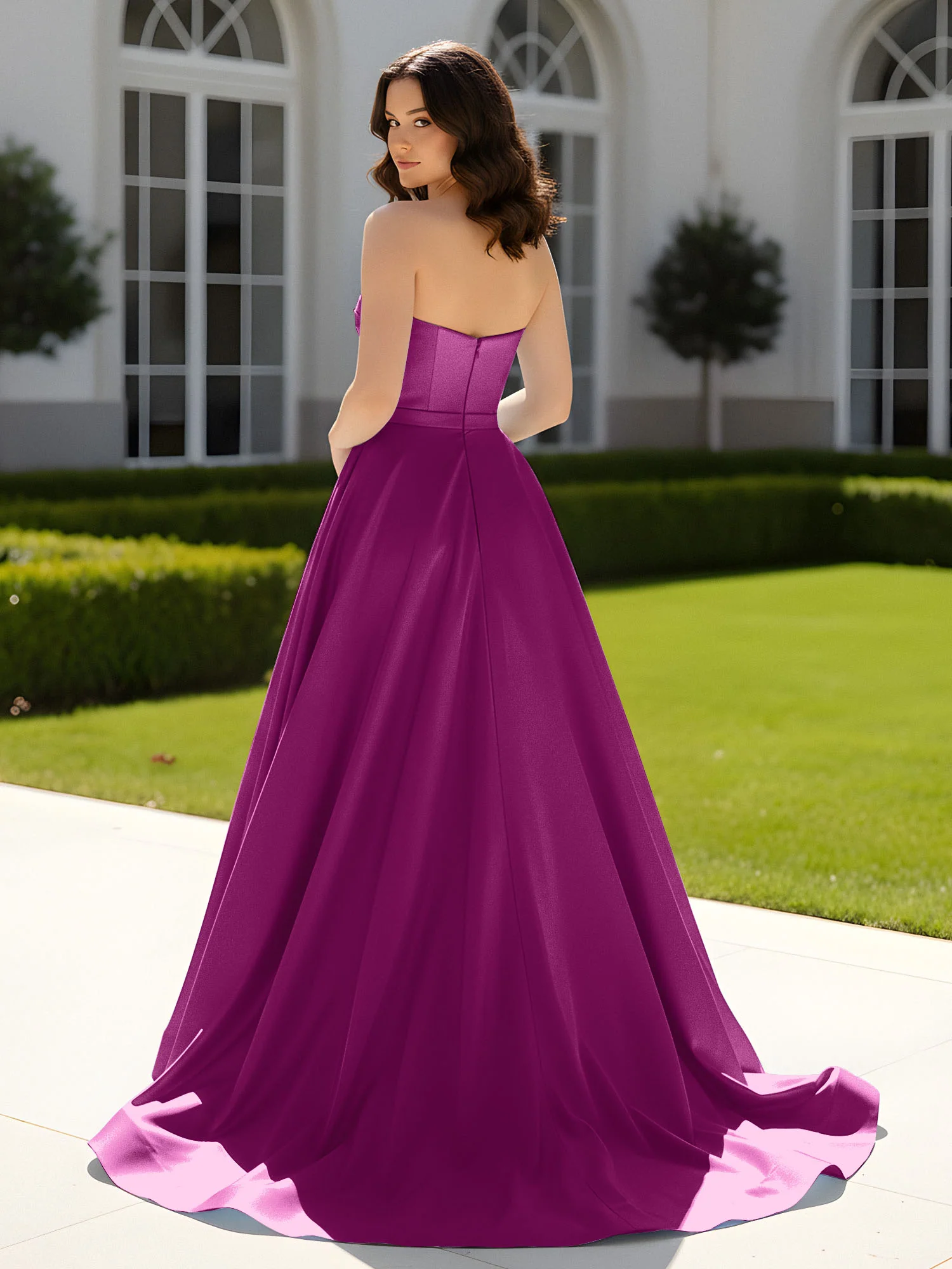 Pleated Sweetheart Satin Ball Gown With Sweep/Brush Train Orchid - Image 2