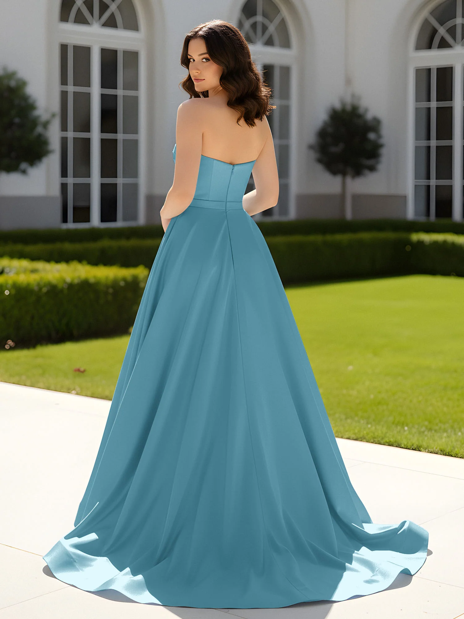Pleated Sweetheart Satin Ball Gown With Sweep/Brush Train Pool - Image 2