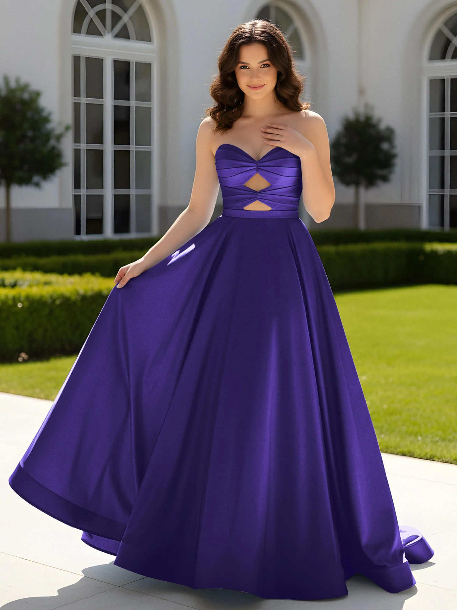 Pleated Sweetheart Satin Ball Gown With Sweep/Brush Train Regency