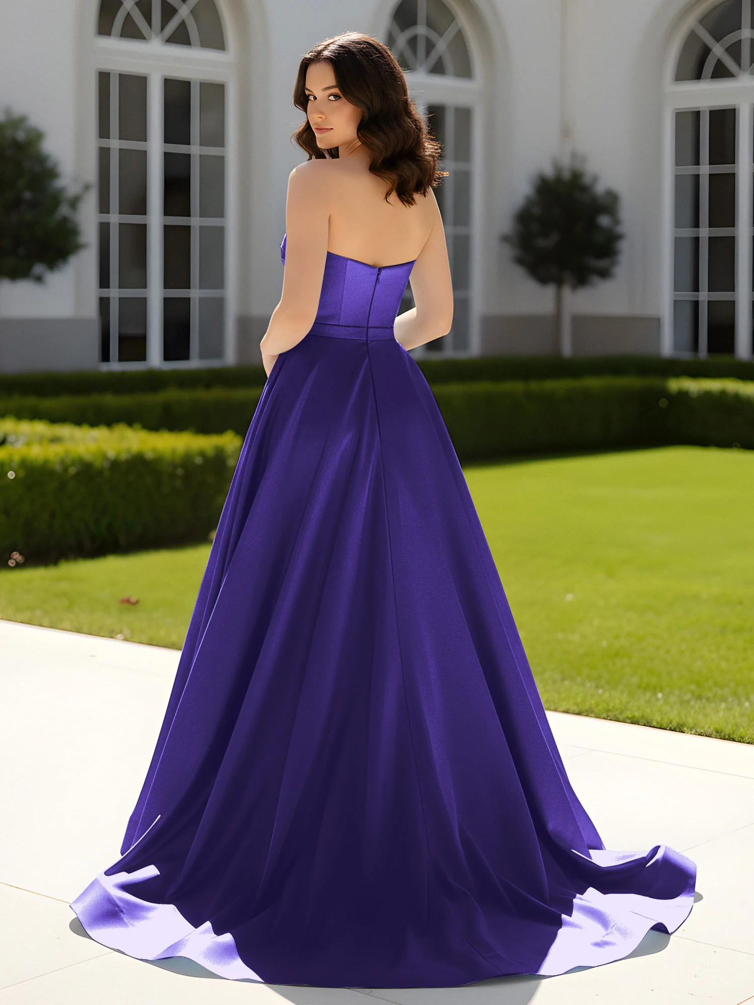 Pleated Sweetheart Satin Ball Gown With Sweep/Brush Train Regency - Image 2