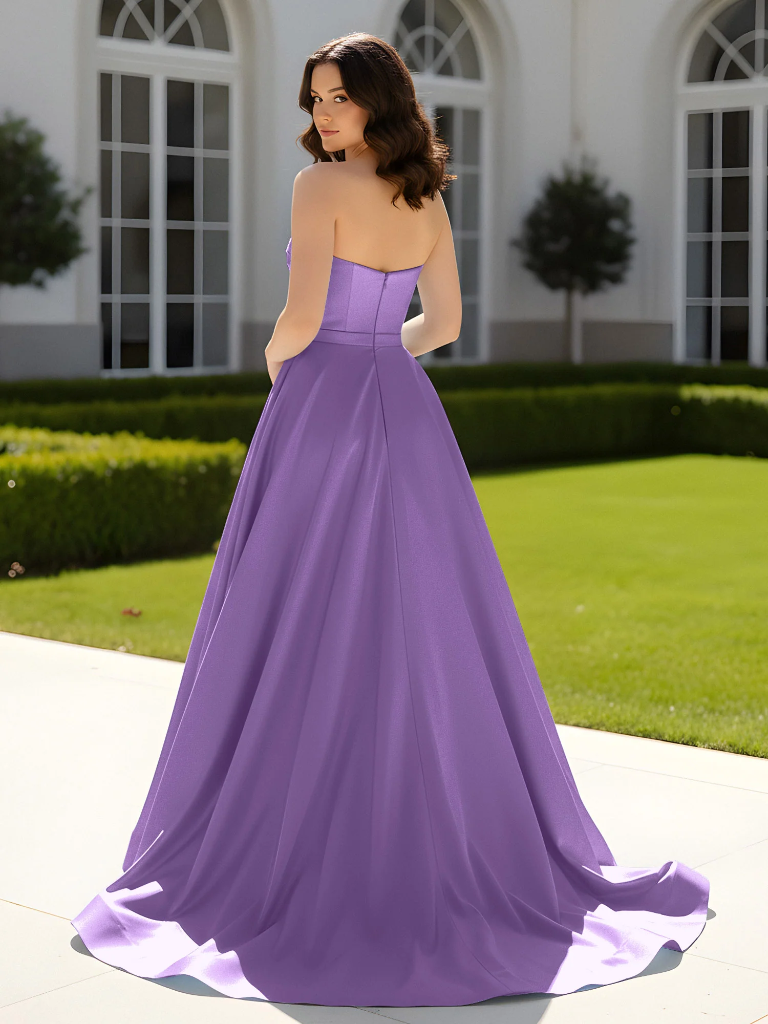 Pleated Sweetheart Satin Ball Gown With Sweep/Brush Train Tahiti - Image 2
